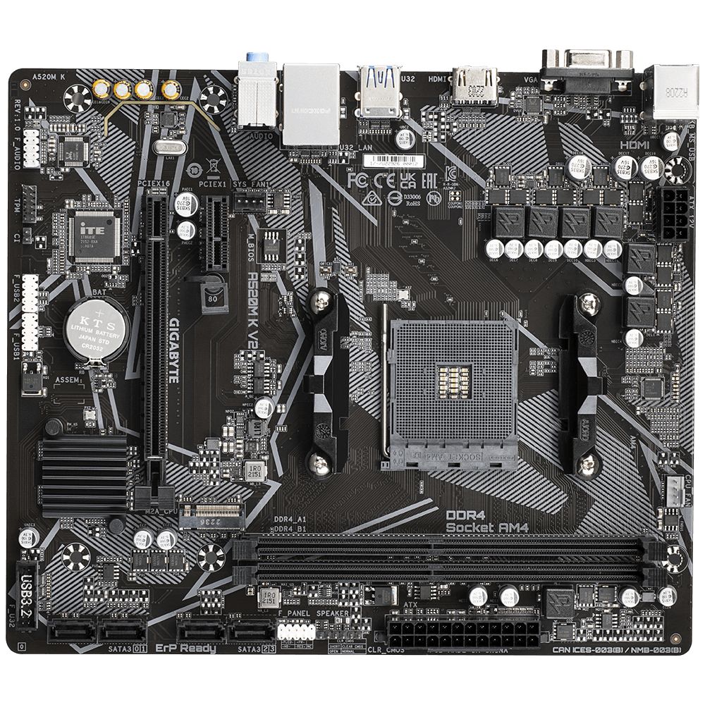 GIGABYTE AMD A520M-K for 3rd/4th/5th Generation AMD Ryzen™ processors; 2x Dual DDR4; 1x M2; HDMI; VGA