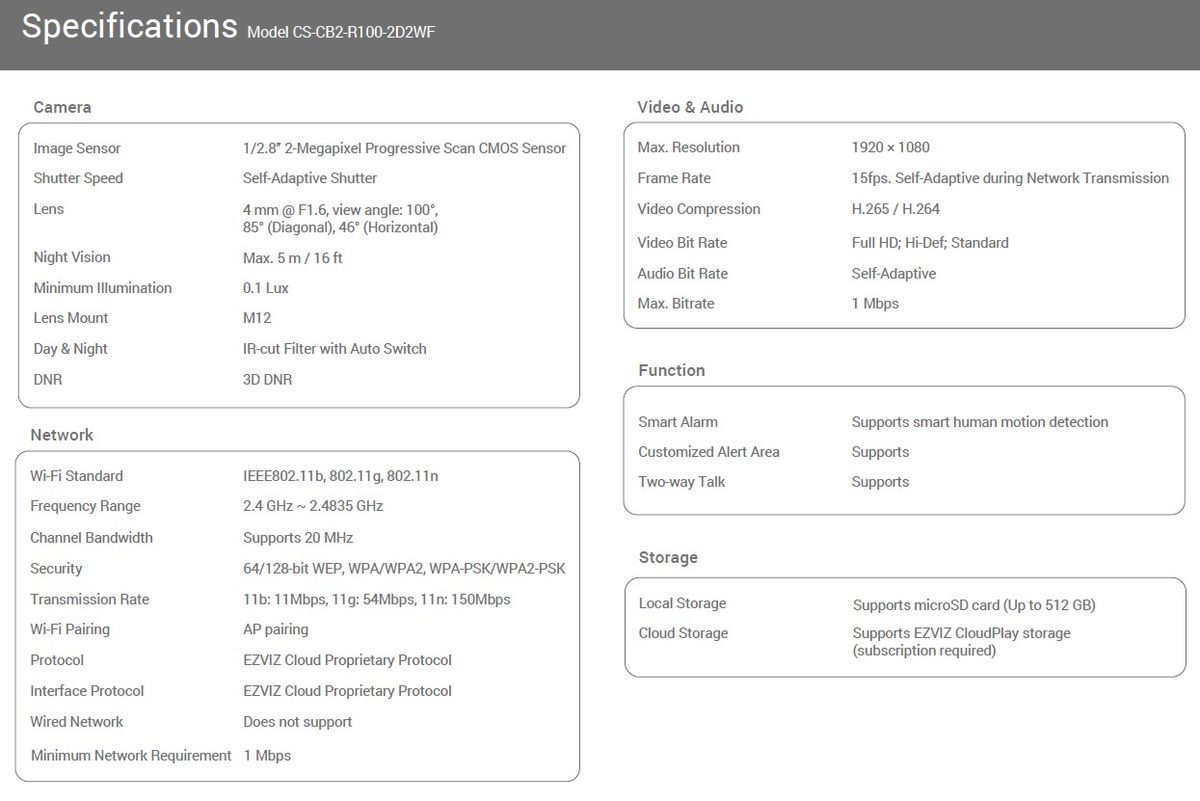 EZVIZ CB2 2MP Wi-Fi Smart Home Battery Camera - BLACK