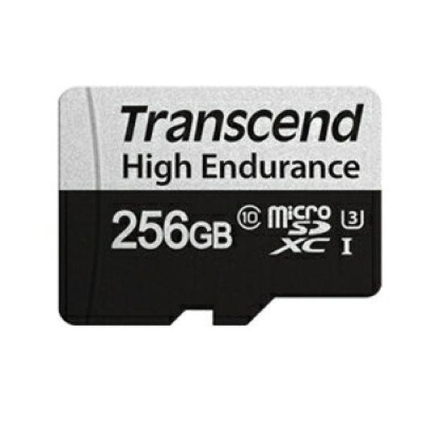 TRANSCEND 350V 256GB HIGH ENDURANCE MICRO SD UHS-I U3 CLASS10 - READ 100 MB/S - WRITE 45MB/S - WITH SD ADPTOR