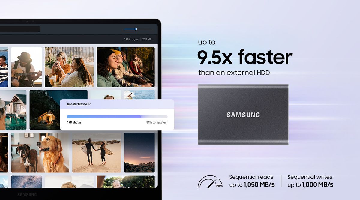 Samsung MU-PC4T0T T7 Portable SSD 4 TB; Transfer speed up to 1050 MB/s; USB 3.2 (Gen2; 10Gbps) backwards compatible; AES 256-bi