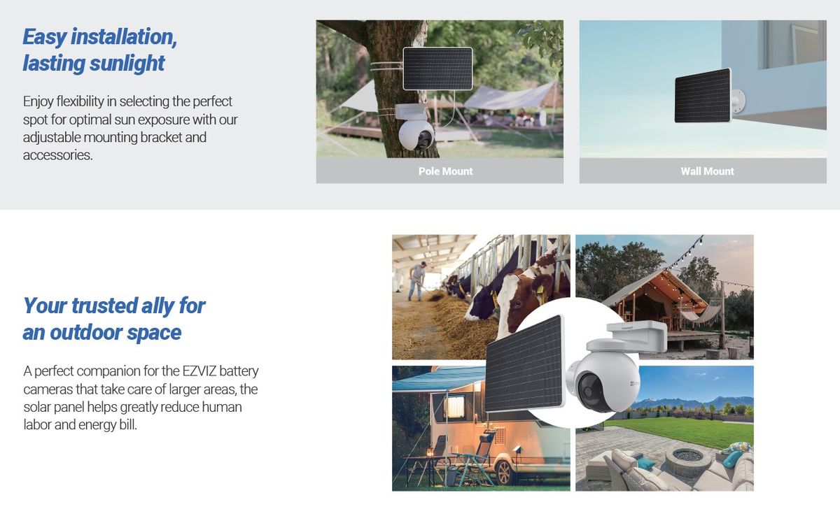 EZVIZ Solar Panel PBC12 (12W) Dual Output With Battery Backup