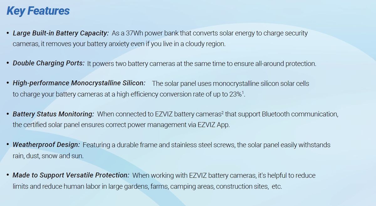 EZVIZ Solar Panel PBC12 (12W) Dual Output With Battery Backup