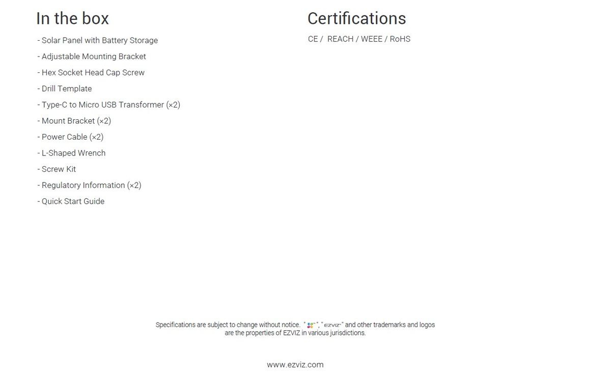 EZVIZ Solar Panel PBC12 (12W) Dual Output With Battery Backup