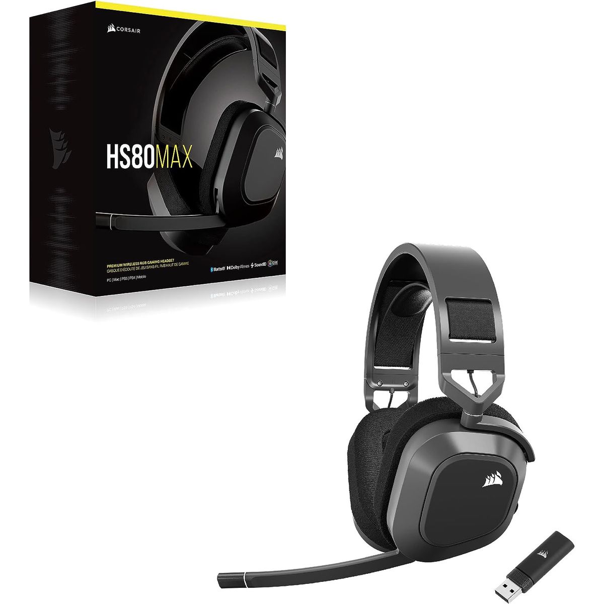 CORSAIR HS80 MAX WIRELESS Gaming Headset; Steel Gray