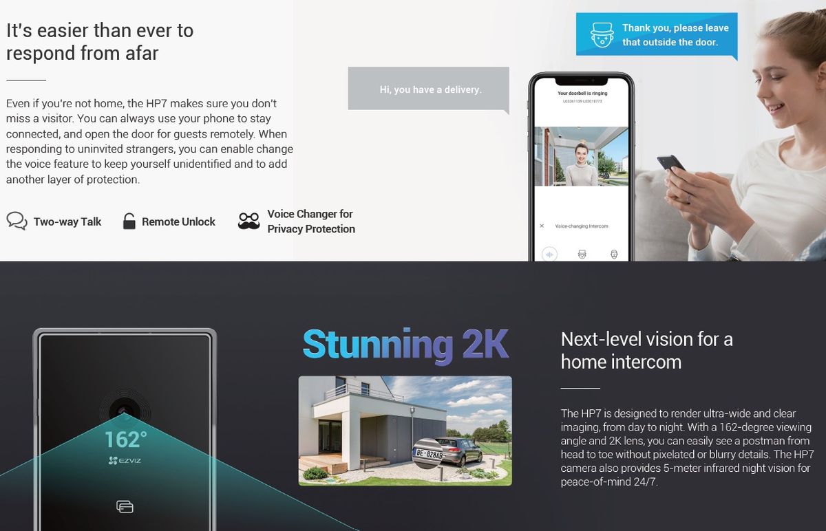 EZVIZ HP7 2K Smart Home Video Doorphone Remote Door/Gate Unlock system