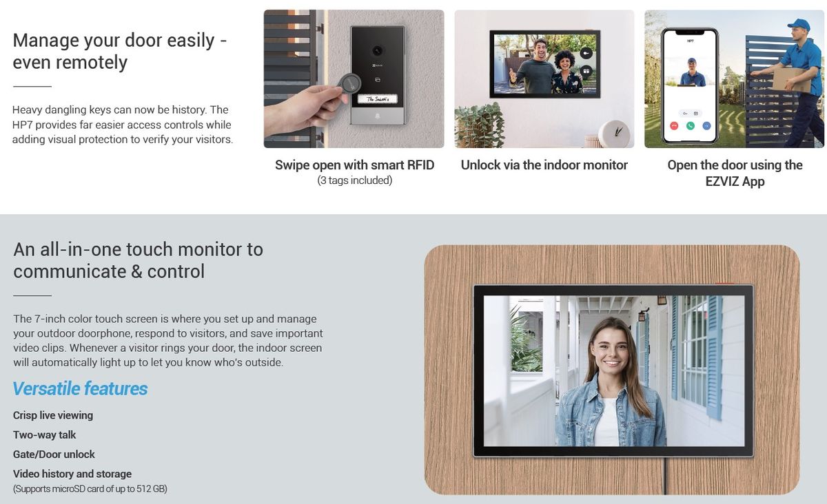 EZVIZ HP7 2K Smart Home Video Doorphone Remote Door/Gate Unlock system