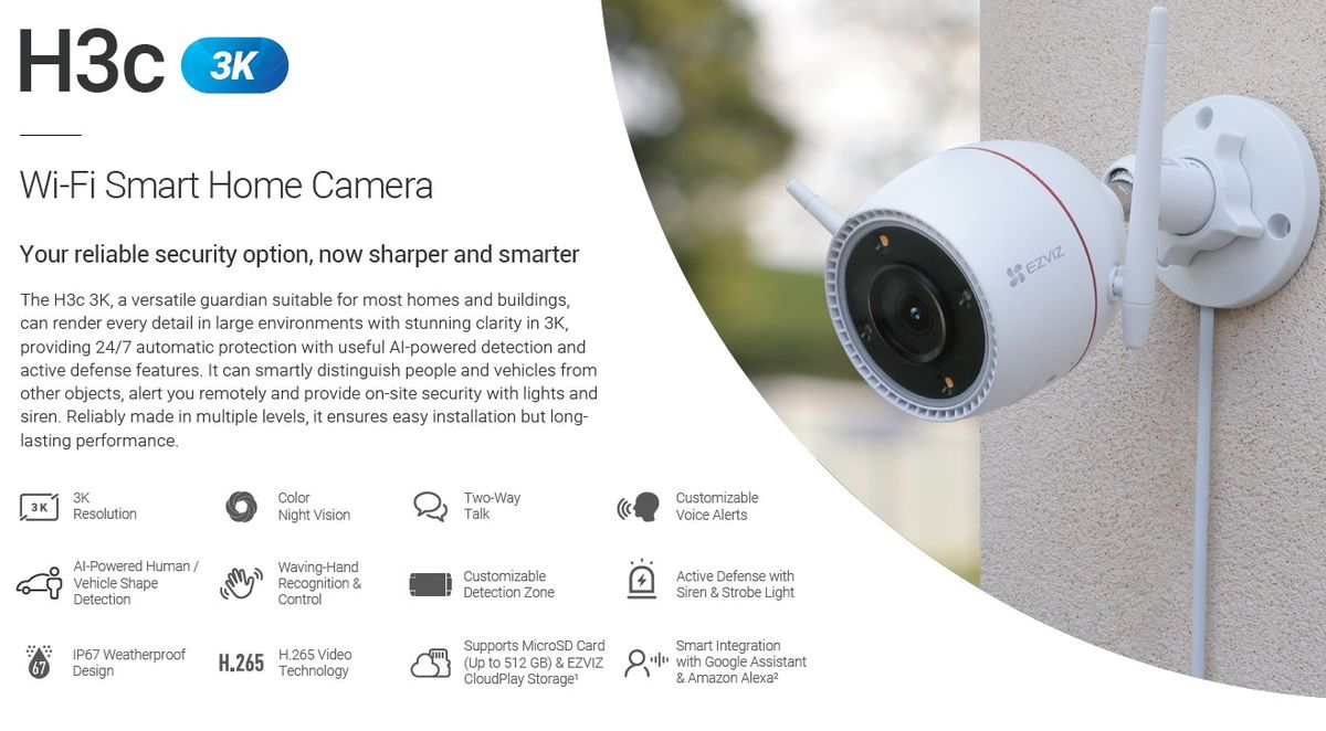 EZVIZ H3C 3K (5MP) Wi-Fi AI Colour Night Smart Home Outdoor Camera