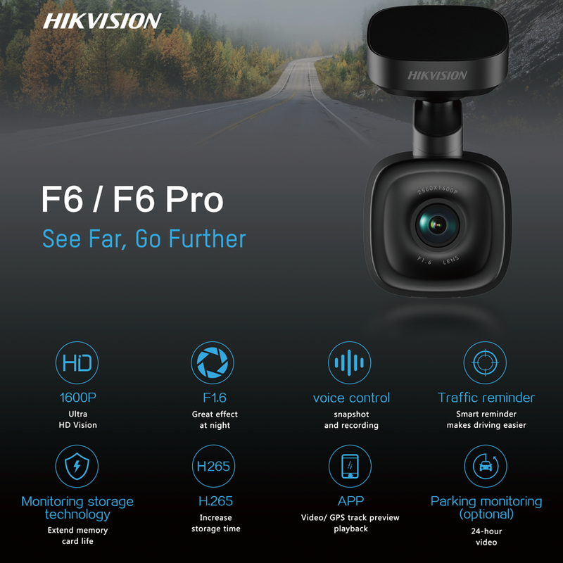 Hikvision Dashcam F6 Pro - 1600p Ultra HD with GPS & ADAS