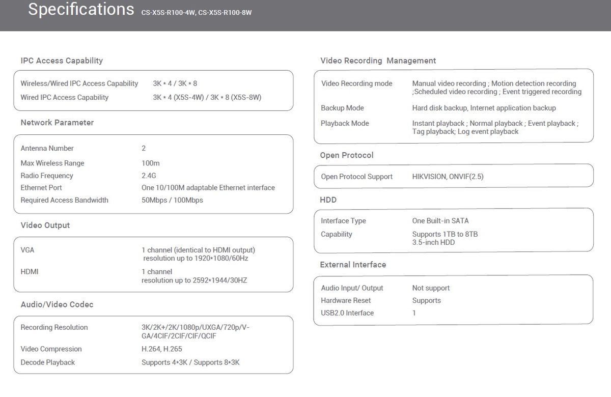 EZVIZ X5S - 8CH Wireless NVR with HDMI & VGA Output