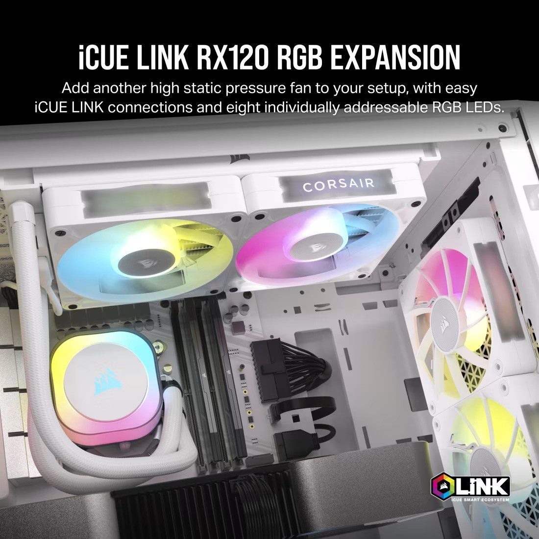 CORSAIR RX RGB Series; iCUE LINK RX120 RGB White; 120mm Fan; Single Pack