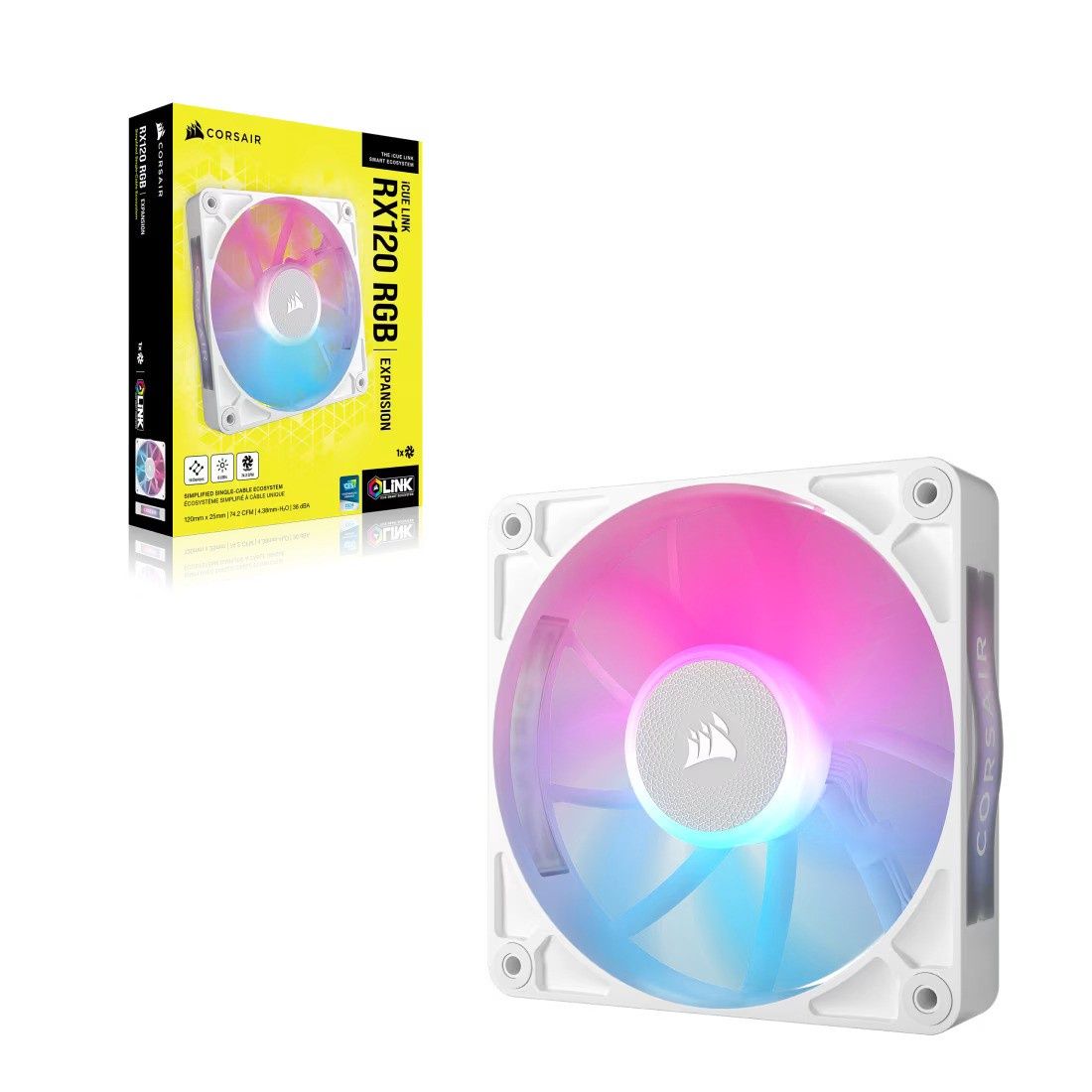 CORSAIR RX RGB Series; iCUE LINK RX120 RGB White; 120mm Fan; Single Pack