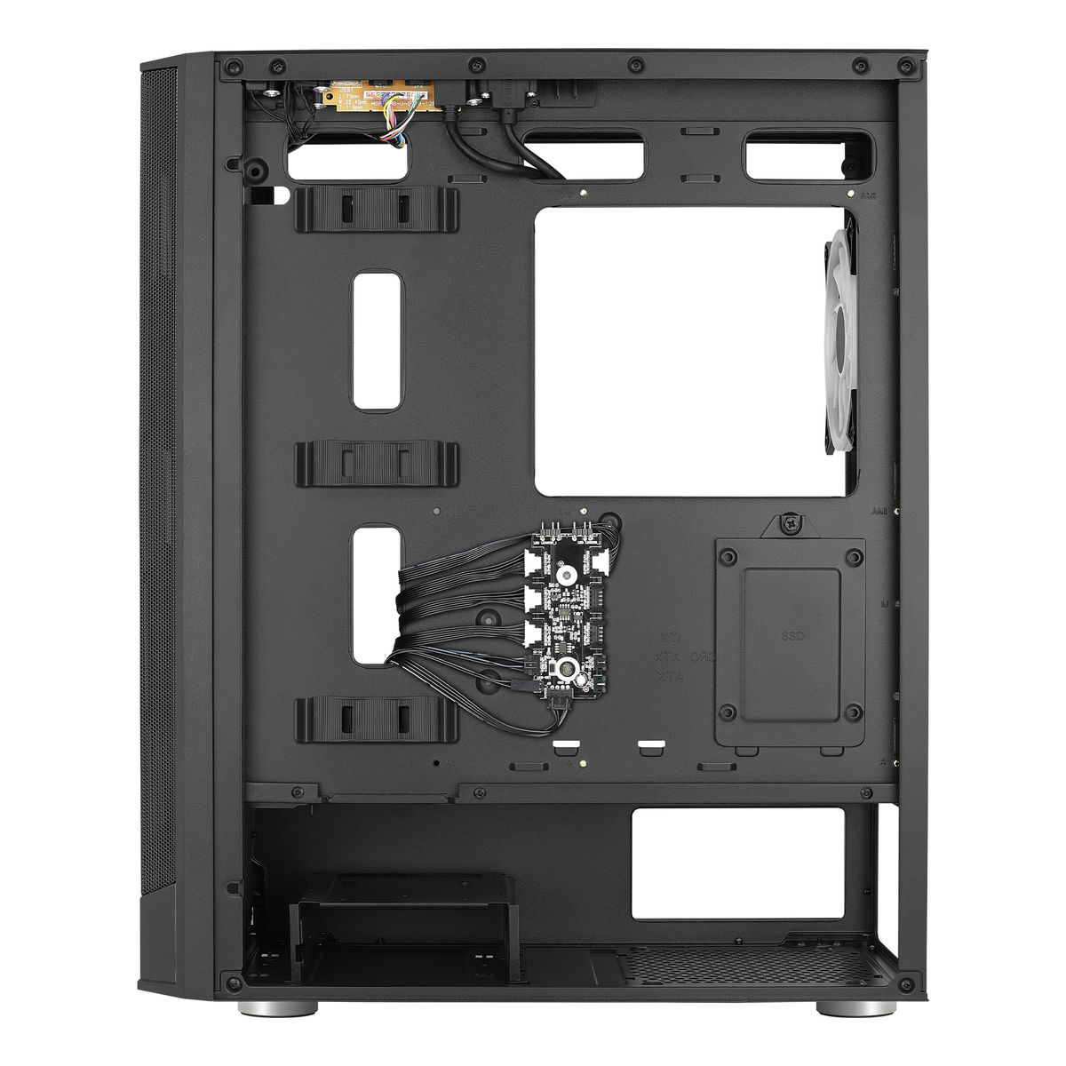 Aerocool Prism ARGB Black Mid tower case - 120mm ARGB Fan x 4; 6-port ARGB control hub - ATX - 2x 2.5'' or 2x3.5'' - 360 Radiato