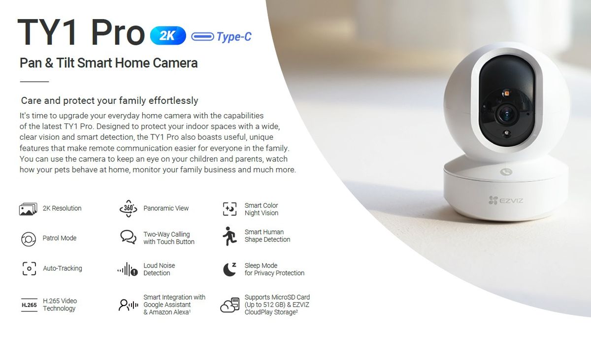 EZVIZ TY1 PRO 3MP INDOOR CAMERA & Hikvision 32GB Micro SD Card (UNBOXED DEAL)