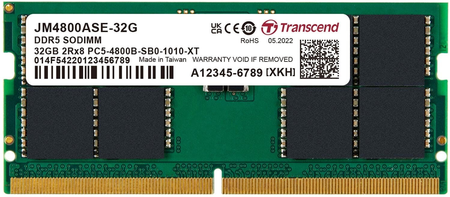 TRANSCEND JET MEMORY 32 GB DDR5-4800 SO-DIMM 2RX8 CL40 (2Gx8)x16