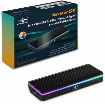 Vantec M.2 NVME & M.2 SATA SSD to USB 3.1 Gen 2 Type C with RGB LED