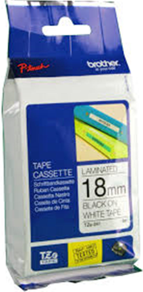 Brother 18MM Black on White Laminated tape