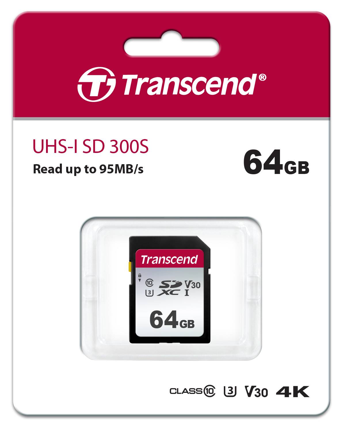 TRANSCEND 300S 64GB UHS-I CLASS 10 U1 U3 V30 SDXC CARD