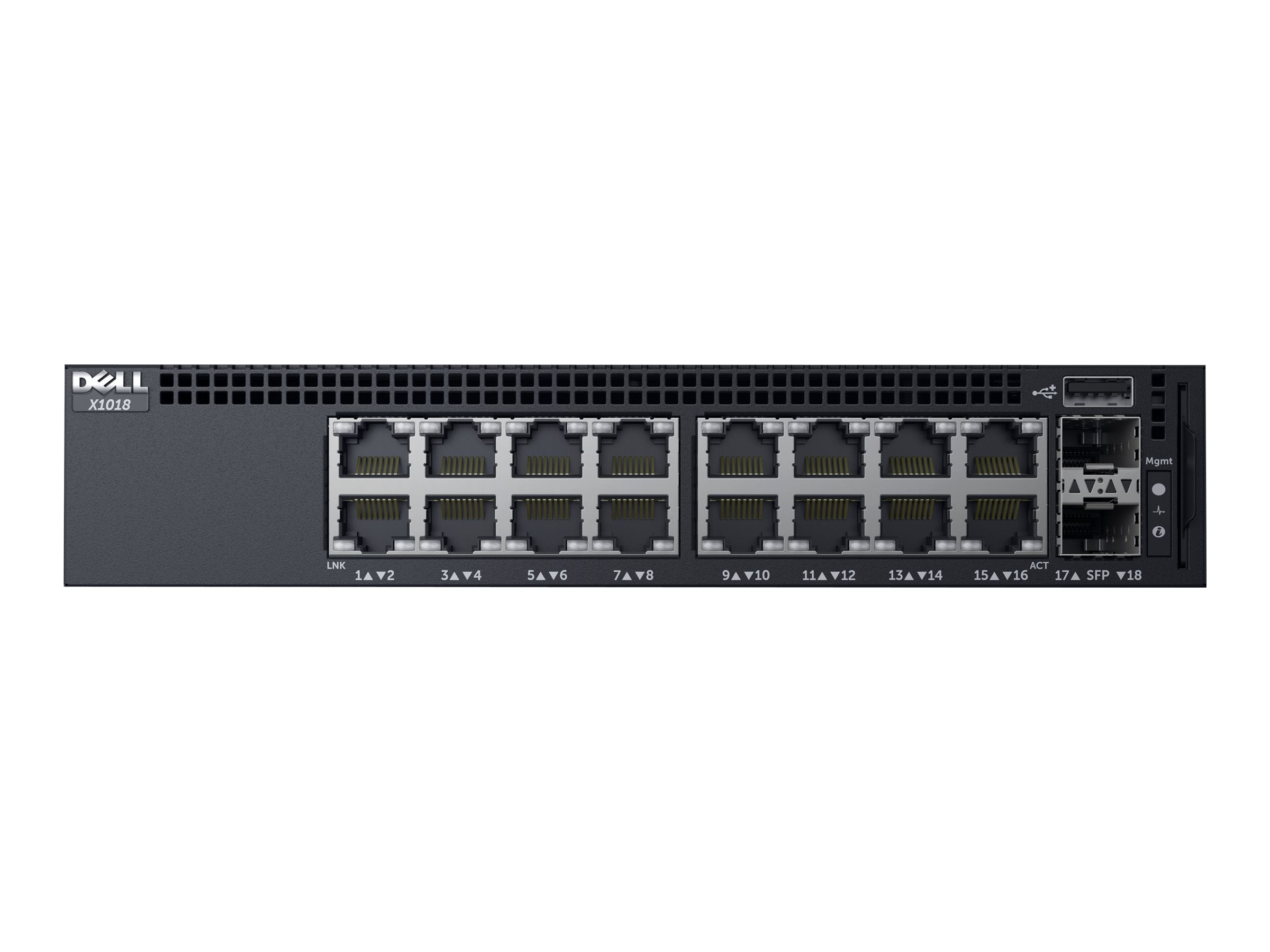 Dell Networking X1018 Smart Web Managed Switch/ 16x 1GbE and 2x 1GbE SFP ports Lifetime Limited Hardware Warranty - Minimum Warranty - ( add 575-BBEE to make the switch rackmountable )-1