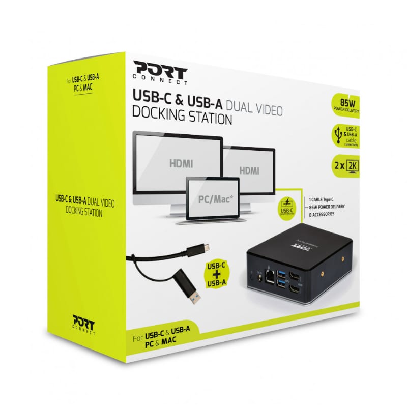 Port Connect USB|Type-C Dual Video Docking Station - Black