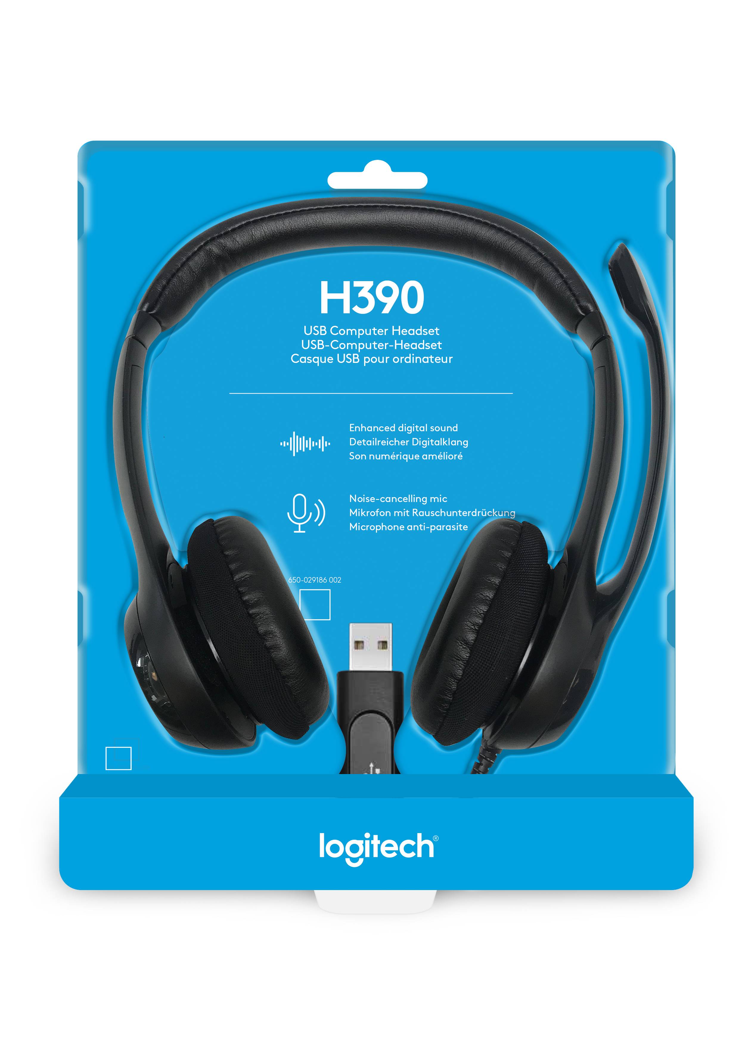 Logitech Headset H390 Black USB Stereo Internet headset adjustable headband Noise cancelling rotating microphone Cable length 2.
