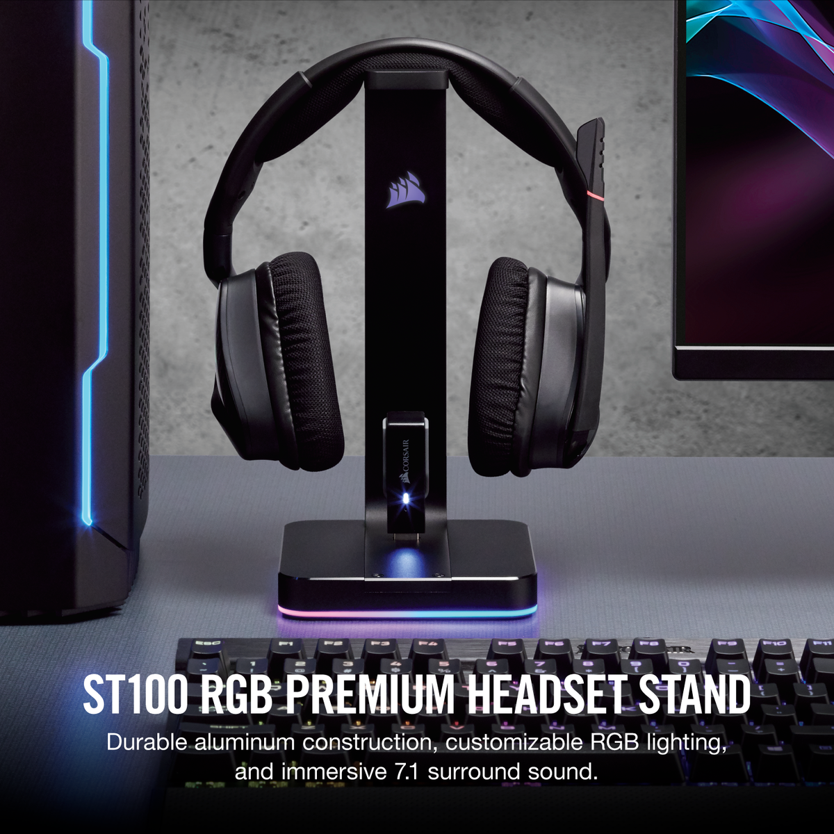 Corsair CA-9011167 Premium RGB Gaming Headset Stand with 7.1 Surround Sound Headphone Audio