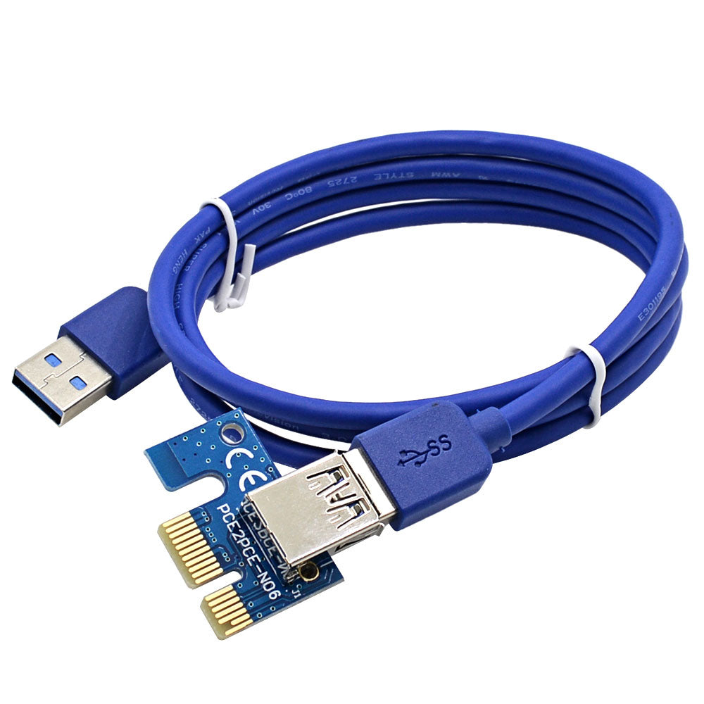 PCI-E 1X to 16X Riser Card Extender PCIE Converter with USB 3.0 Cable / 15Pin SATA to 6Pin Power Supply