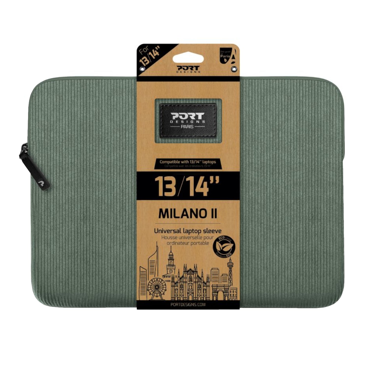 Port Designs Milano II Eco 13/14" Universal Laptop Sleeve - Sage Green-0