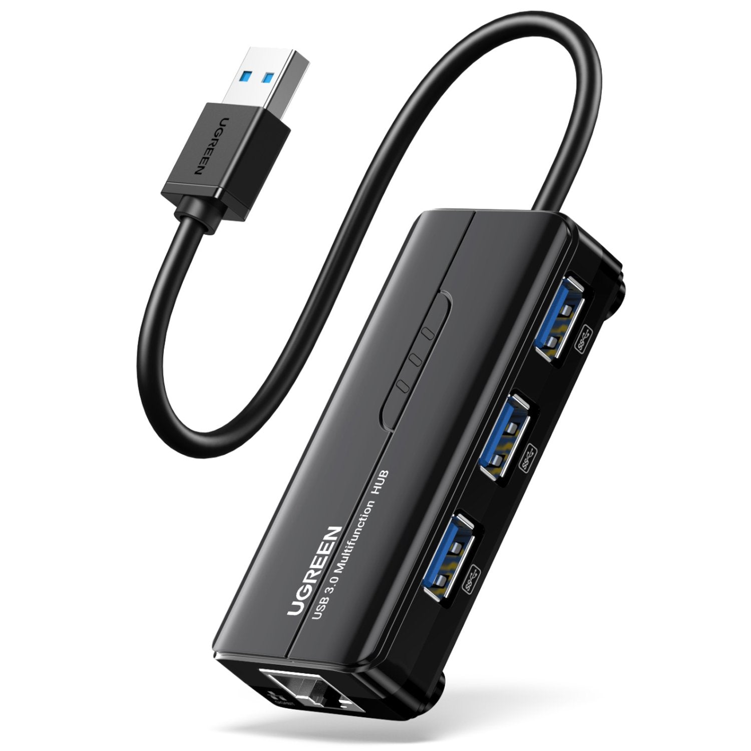 UGreen USB Type-A Male to Ethernet Adapter with 3-Port USB Hub – Black-0