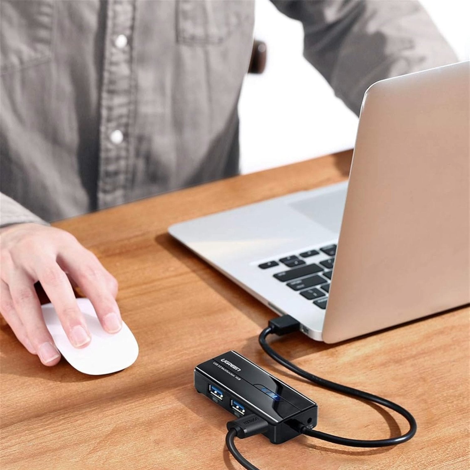 UGreen USB Type-A Male to Ethernet Adapter with 3-Port USB Hub – Black-1