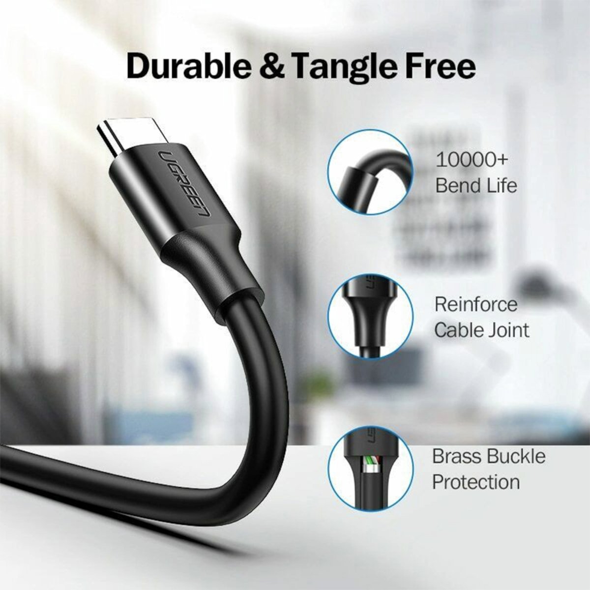 UGreen USB-C to USB 3.0 Cable 1m – Fast Charging 3A, 5Gbps Sync – Black-2