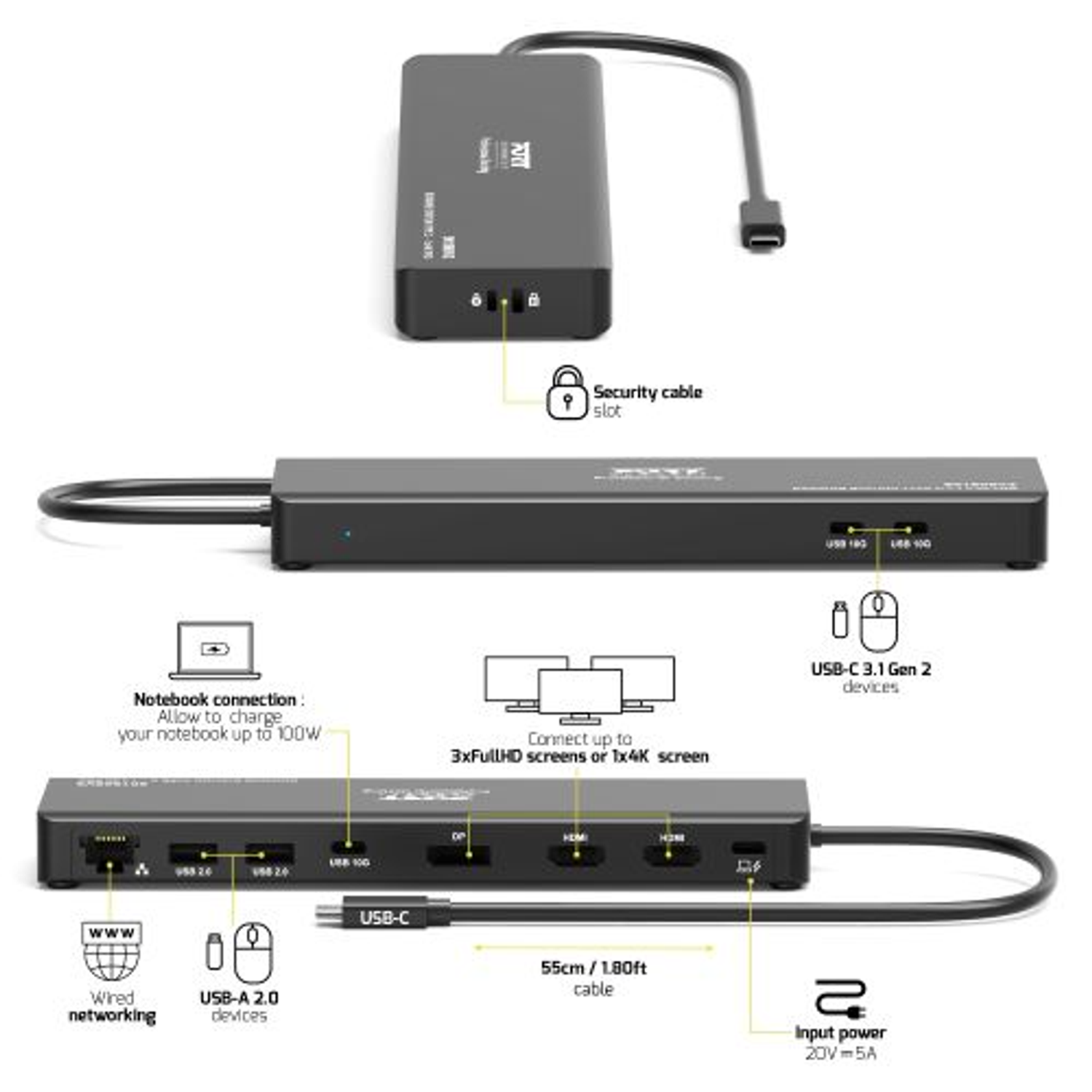PORT Mobile docking station 1 X 4K USB-C 9 devices 100W-4