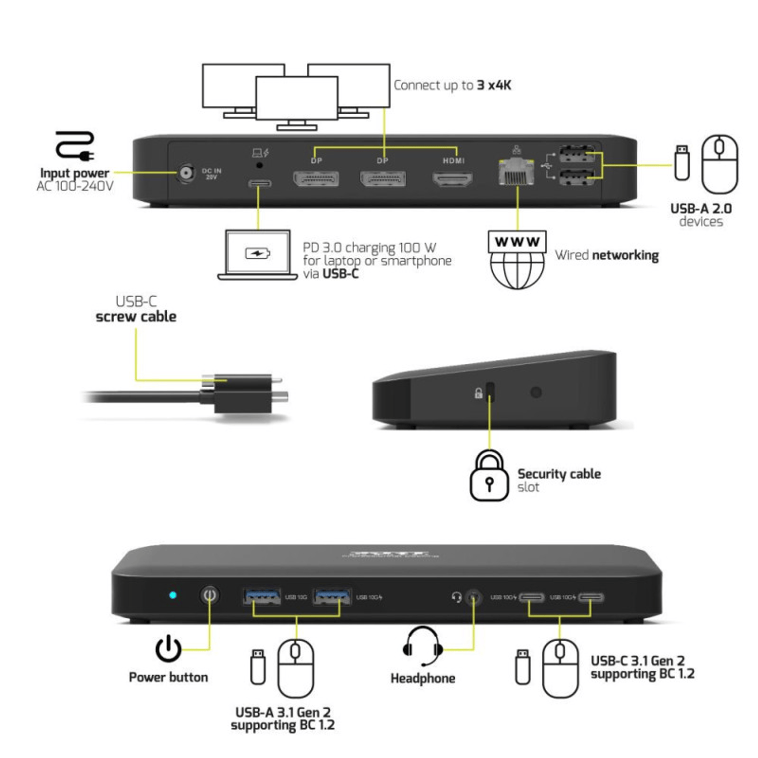 PORT Office docking station 3 X 4 USB-C 11 devices 100W-5
