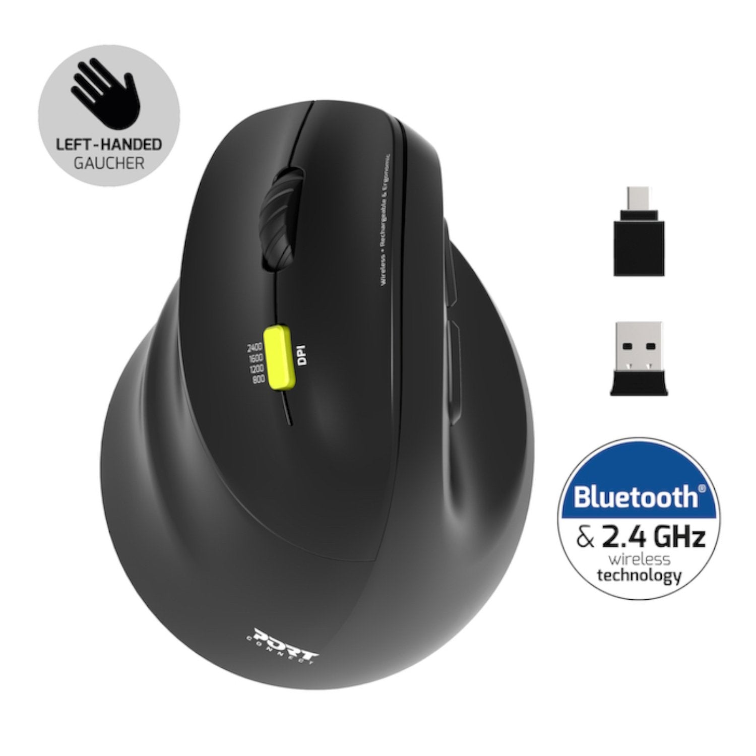 Port Connect Ergo Shape Rechargeable Wireless Mouse-1