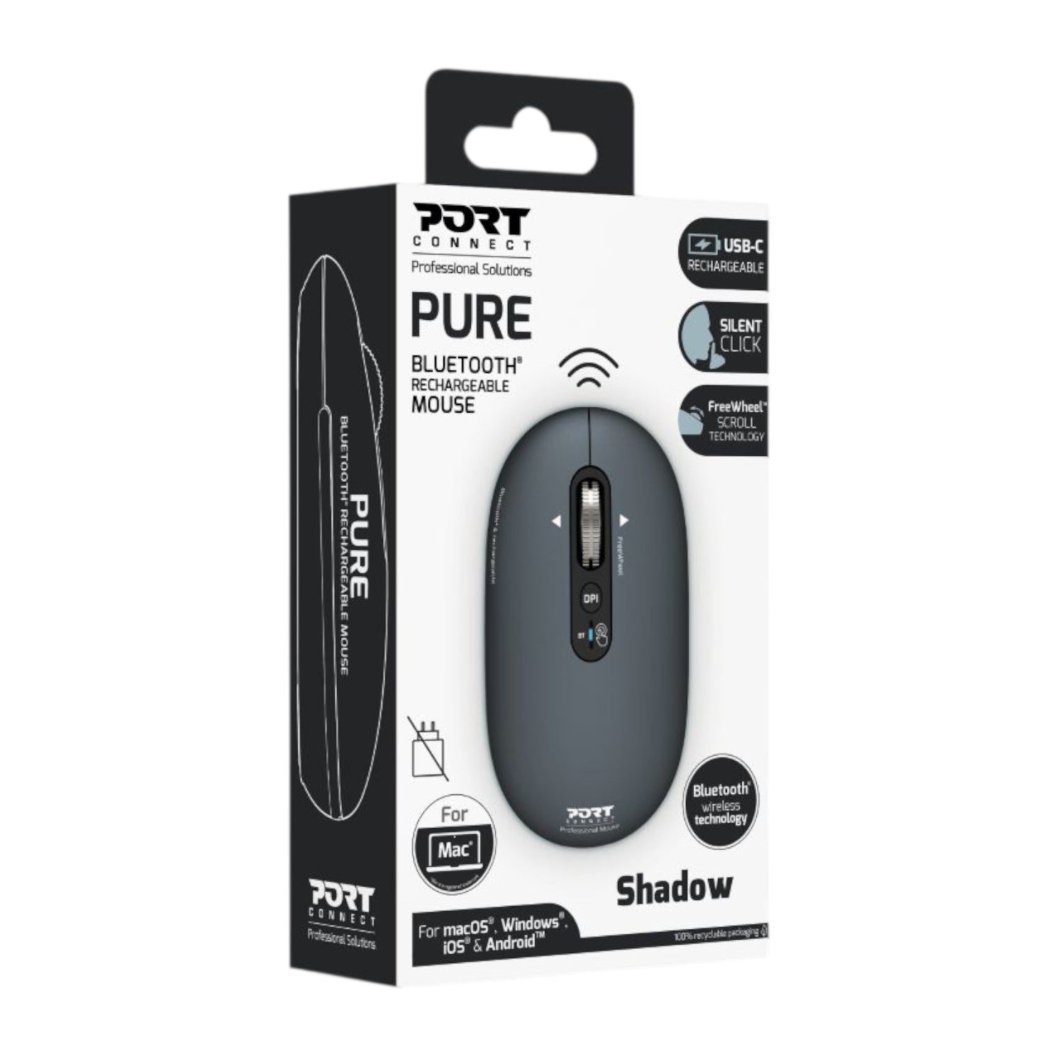 Port Connect PURE MAC Rechargeable Wireless and Bluetooth Mouse - Shadow-4