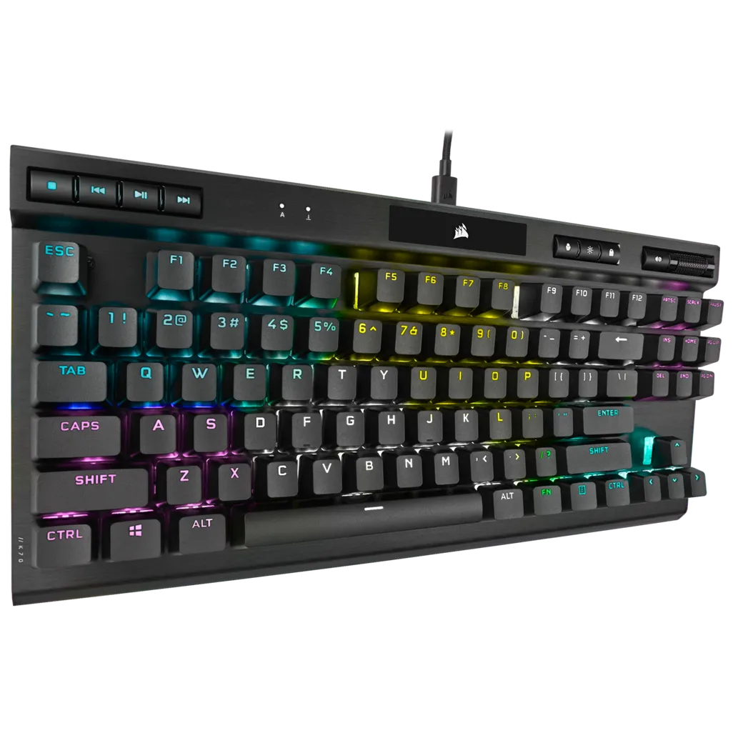 Corsair K70 RGB TKL Mechanical Gaming Keyboard; Backlit RGB LED; Cherry MX Speed Keyswitches; Black