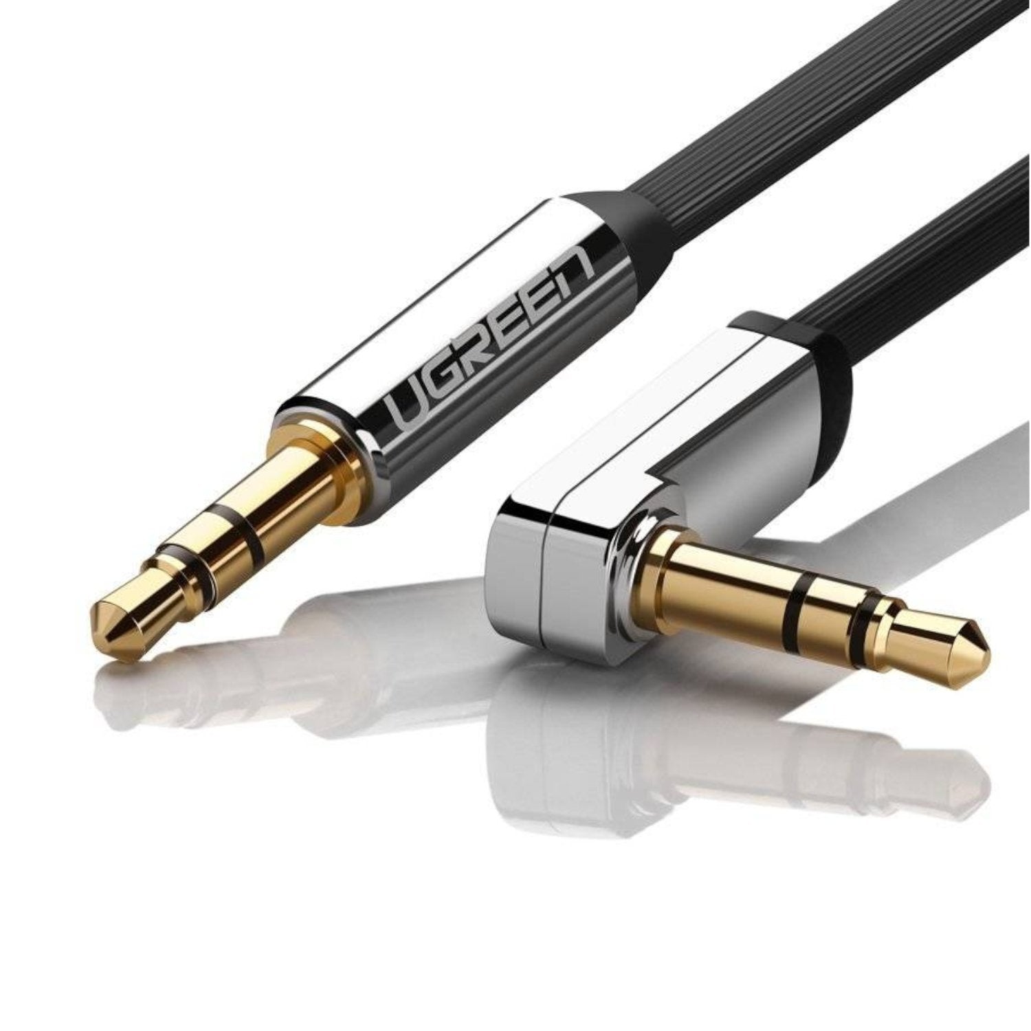 UGreen AV119 Right-angled 3.5mm Flat Aux Cable 1.5m - Black/Silver-2