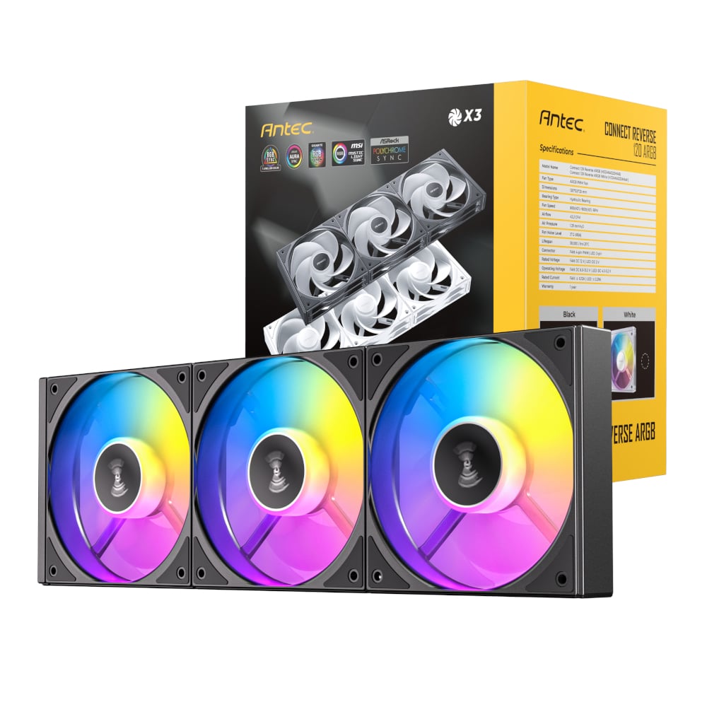 Antec Connect 120 Reverse ARGB PWM Fan 3 Pack - Black-0