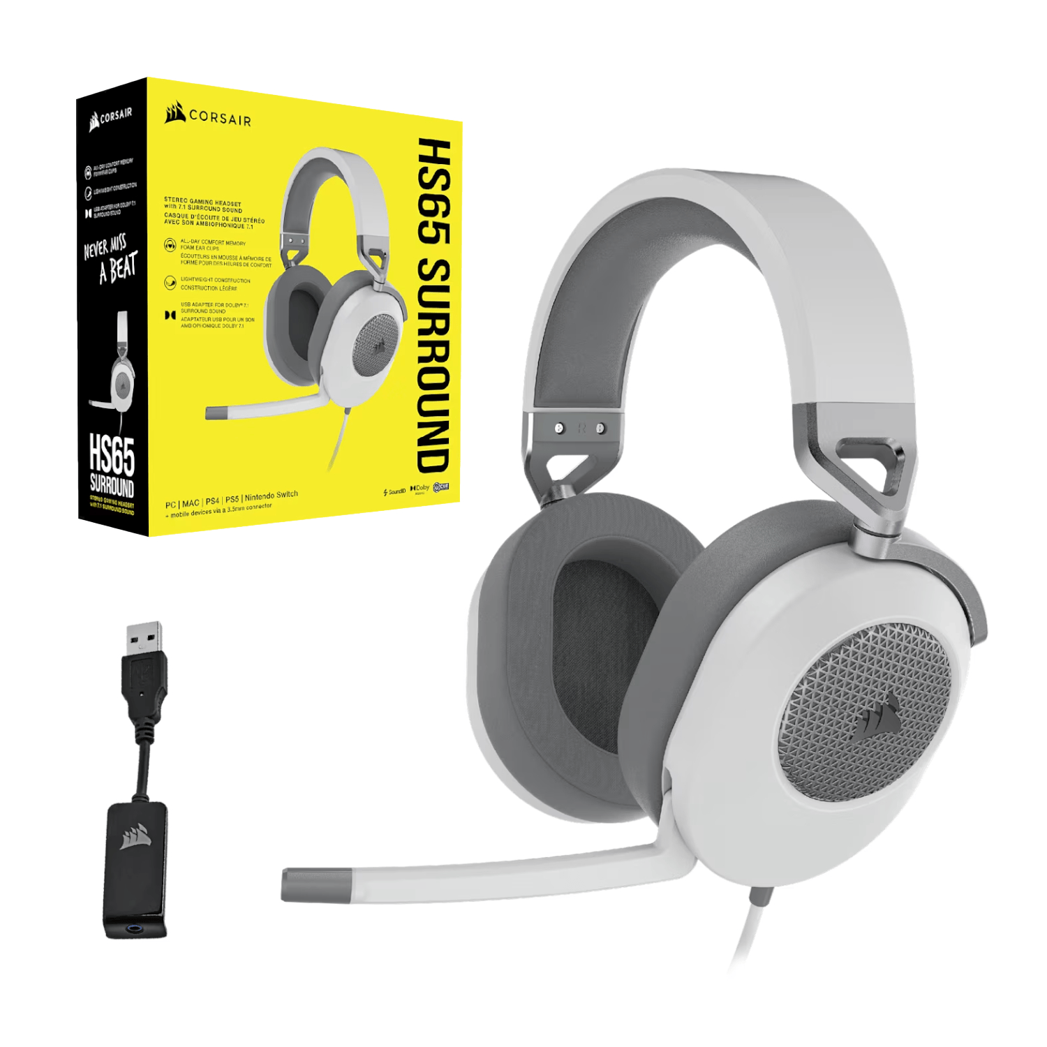 Corsair HS65 SURROUND Wired Gaming Headset — White (AP)-3
