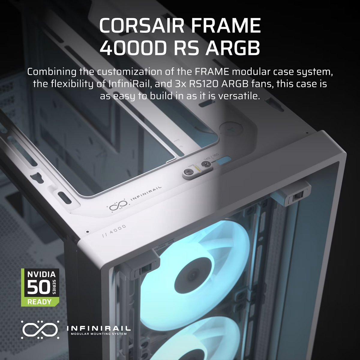 Corsair FRAME 4000D RS ARGB Modular Mid-Tower PC Case - White-2