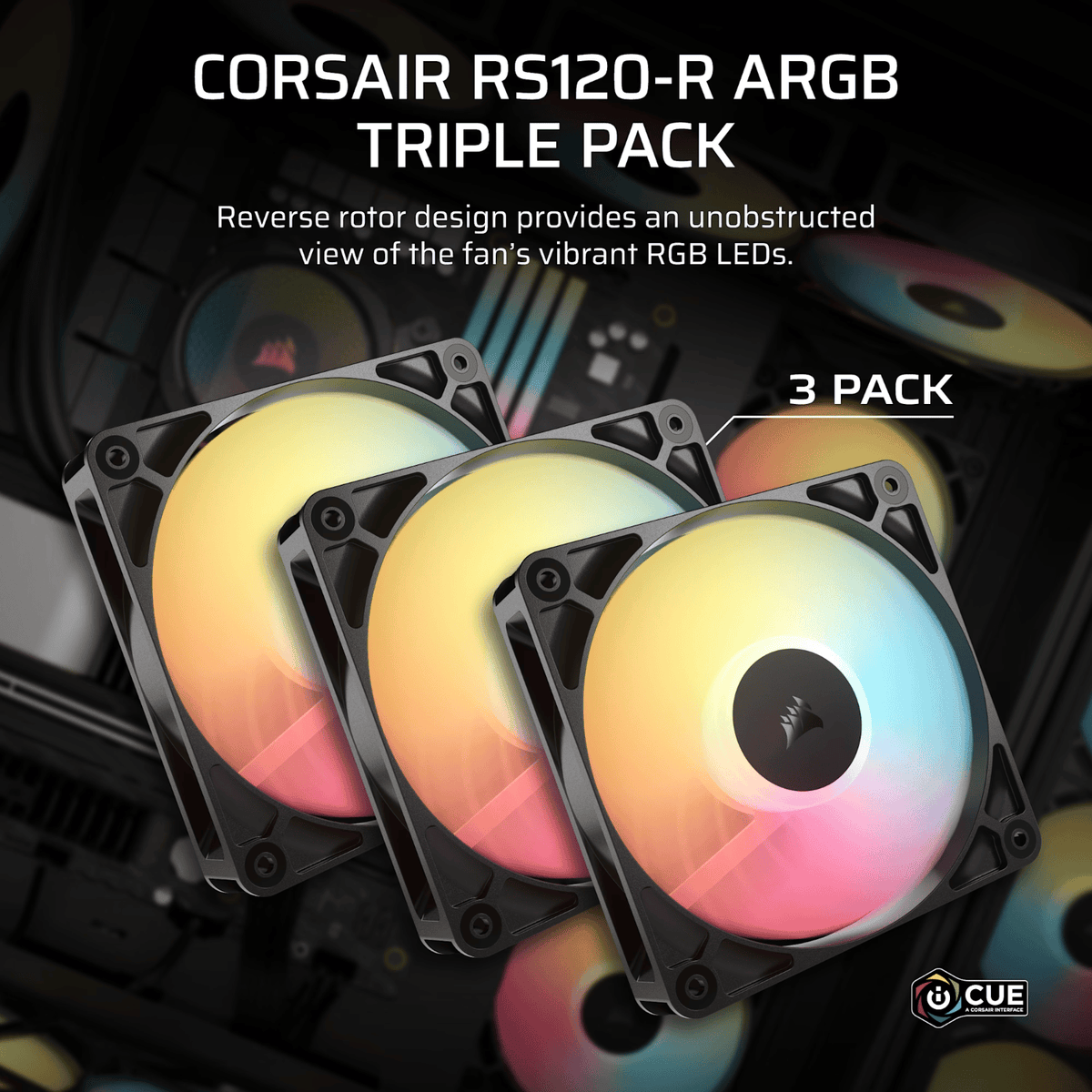 Corsair RS120-R ARGB 120mm PWM Reverse Fans Triple Pack - Black-4