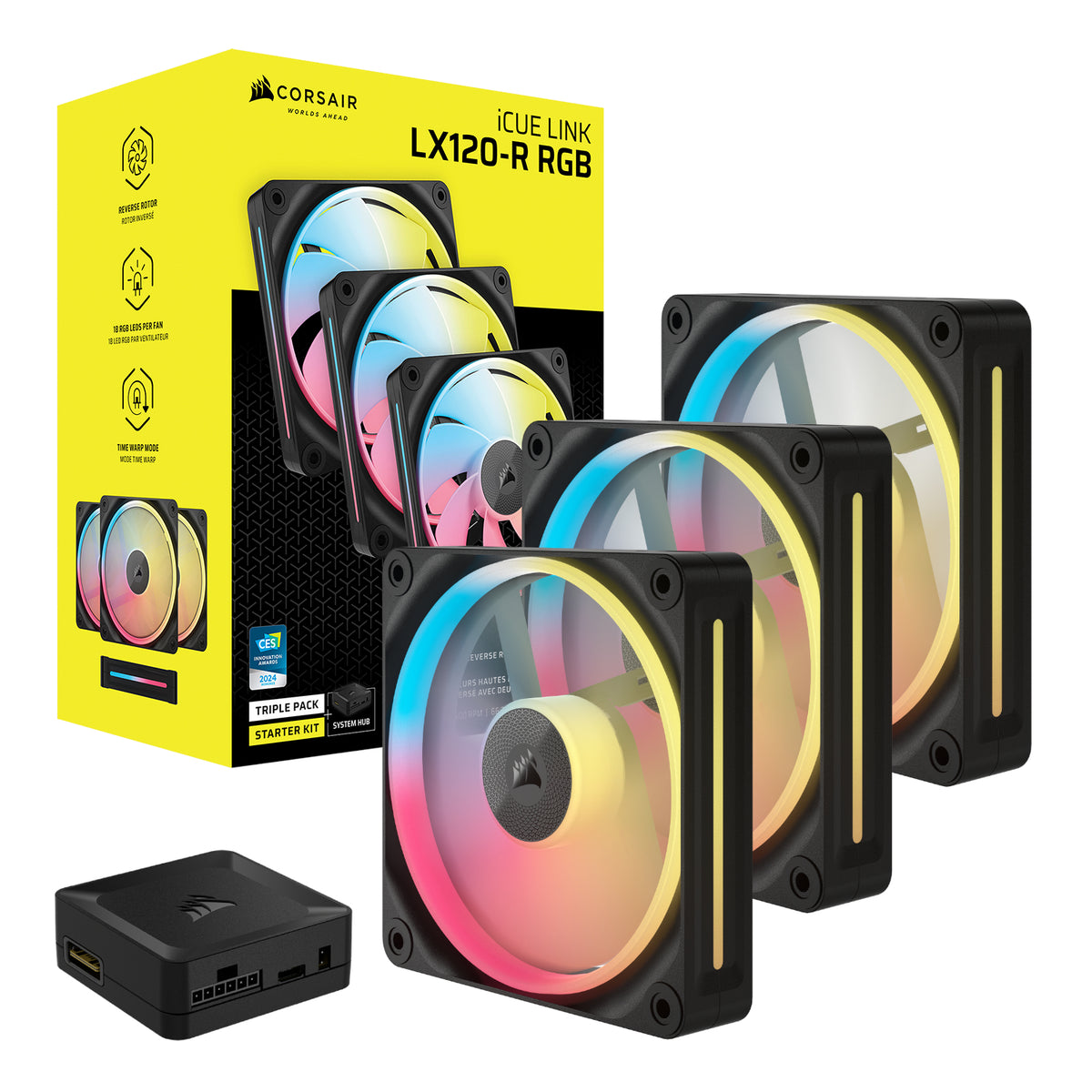 Corsair iCUE LINK LX120-R RGB 120mm PWM Reverse Fans Starter Kit 3-Pack-4