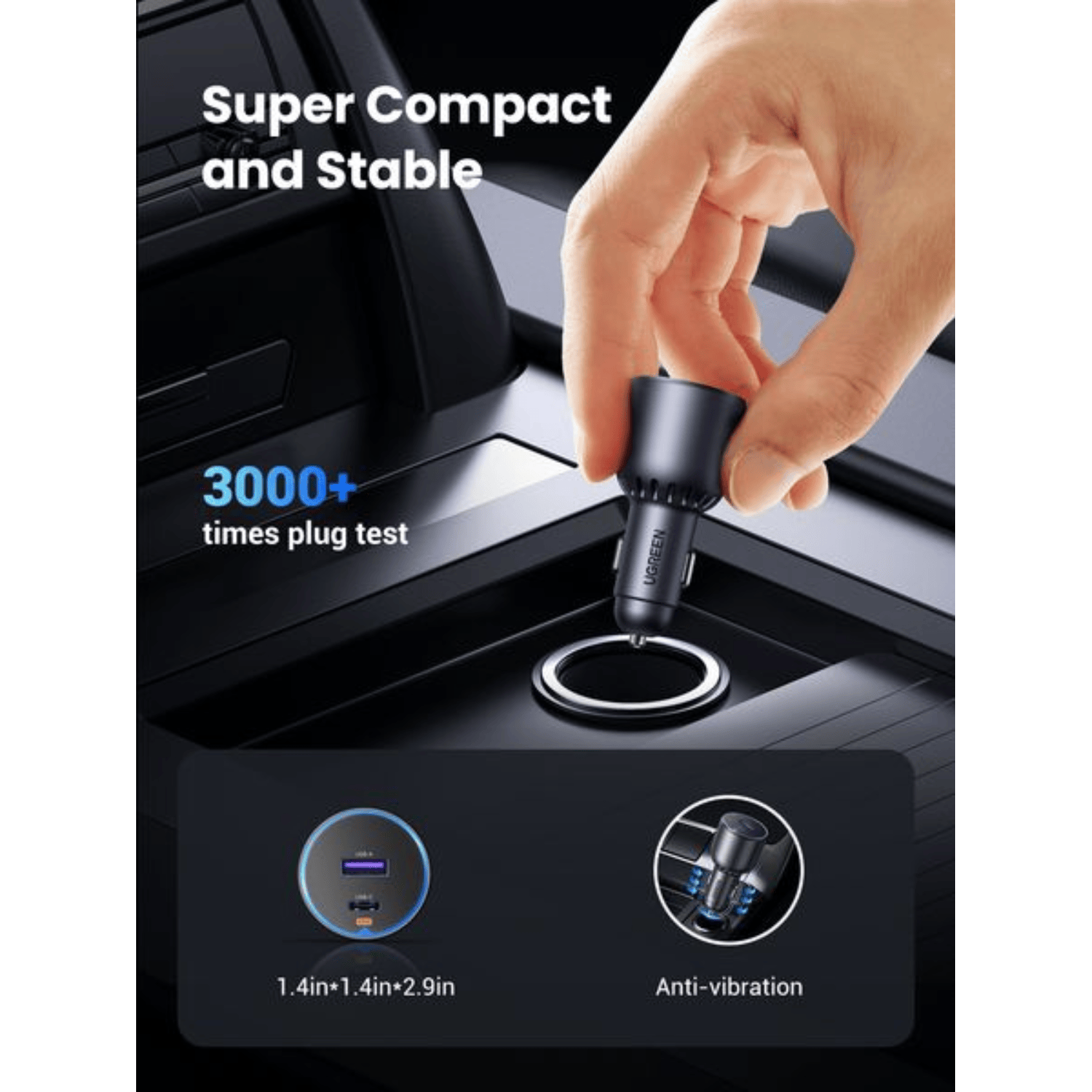 UGREEN 63W Type-C + USB A Fast Car Charger-4