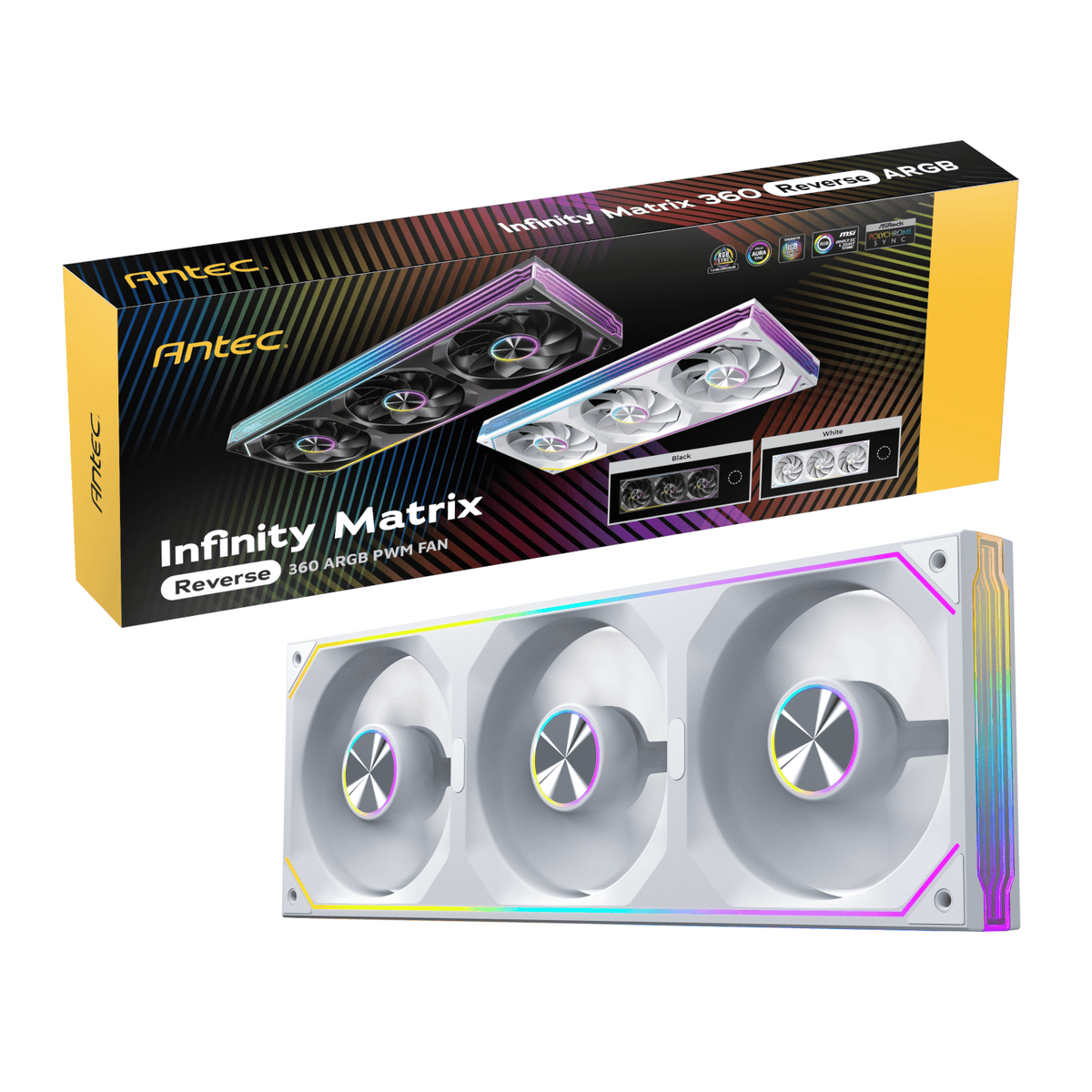 Antec INFINITY MATRIX PWM 360mm ARGB Reverse Case Fan Single Frame - White-5