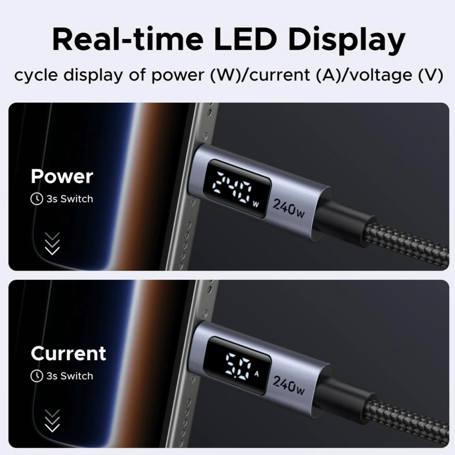 UGREEN 240W USB Type-C Cable with LED Display 2M-3