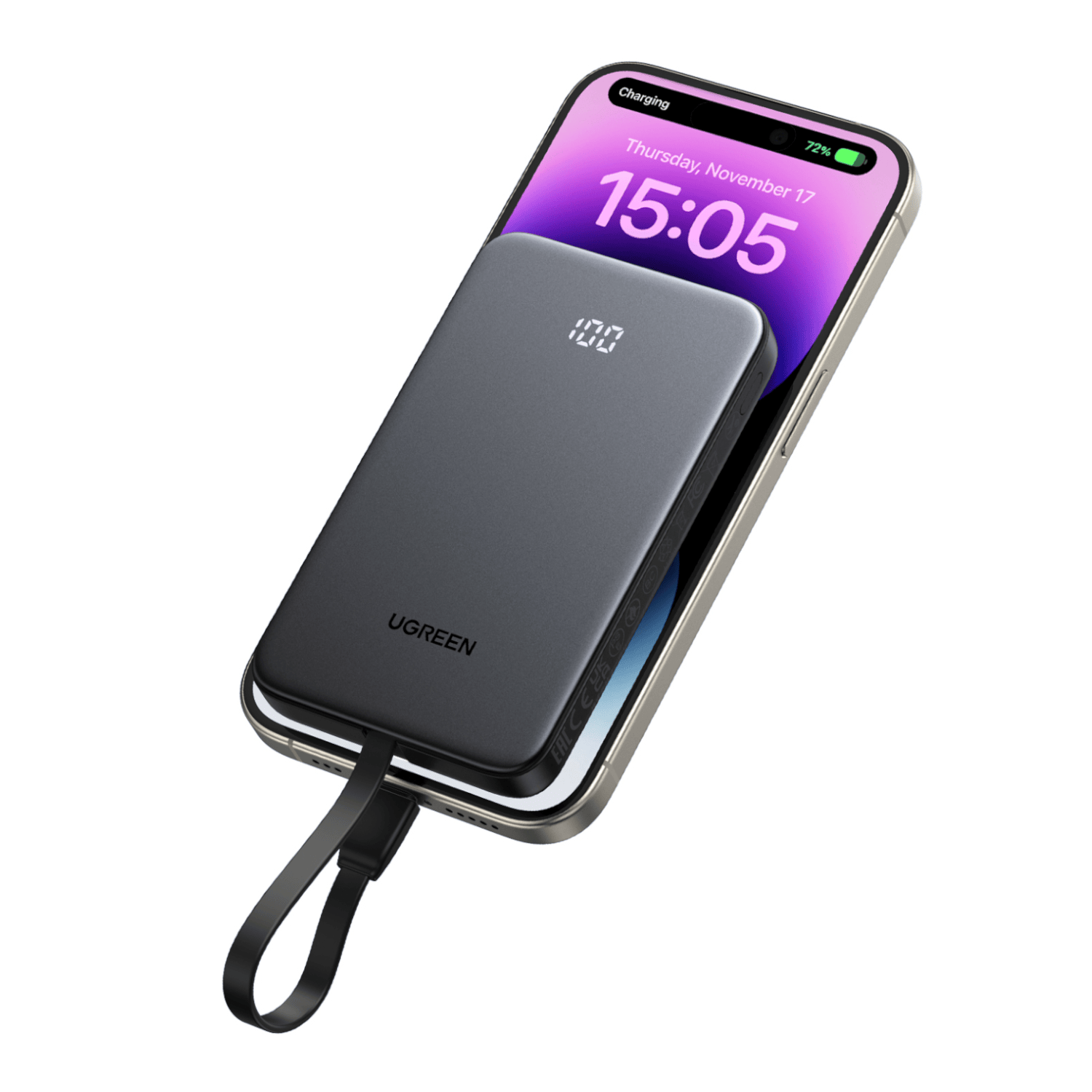 UGREEN 10000mAh 20W Power Bank with Built-in Cable-2
