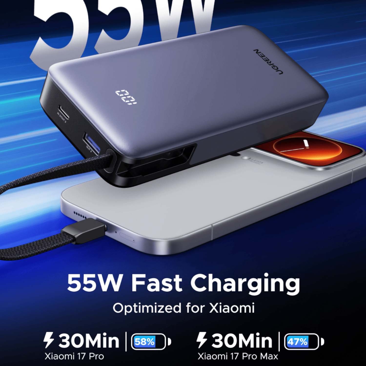 UGREEN Nexode Power Bank 20000mAh 55W with built-in USB Type-C Cable-5