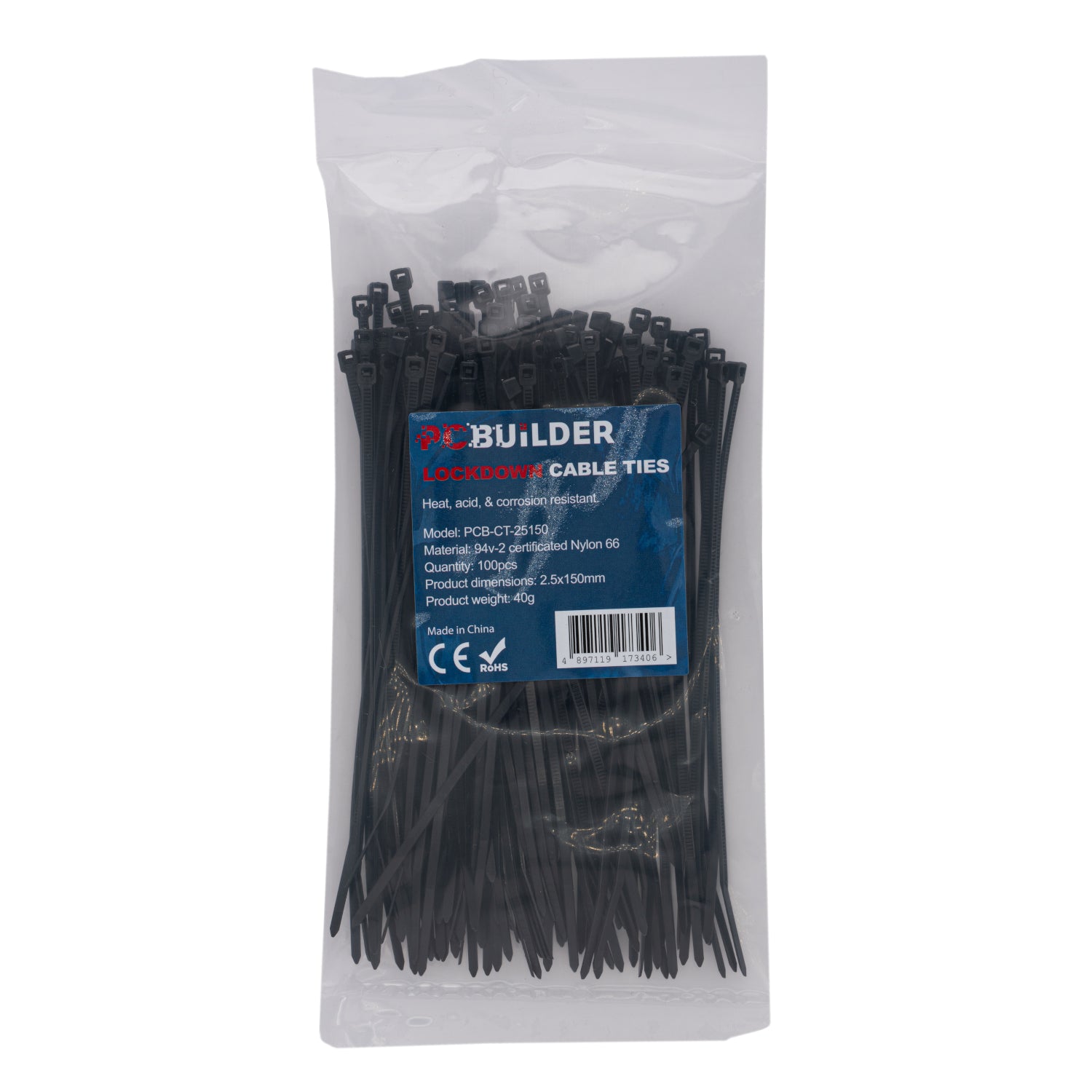 PCBuilder LOCKDOWN 150mm Cable Ties (100 pcs) - Black-0