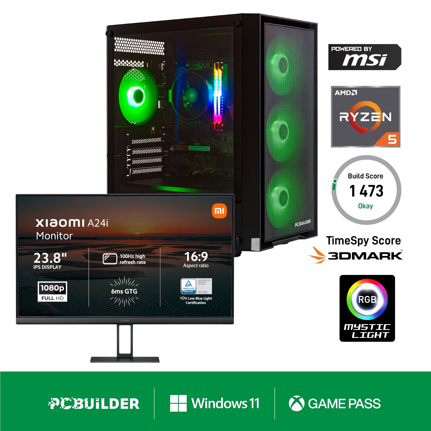 PCBuilder Ryzen 5 5600GT DEFENDER Windows 11 Gaming PC + Monitor Bundle-0
