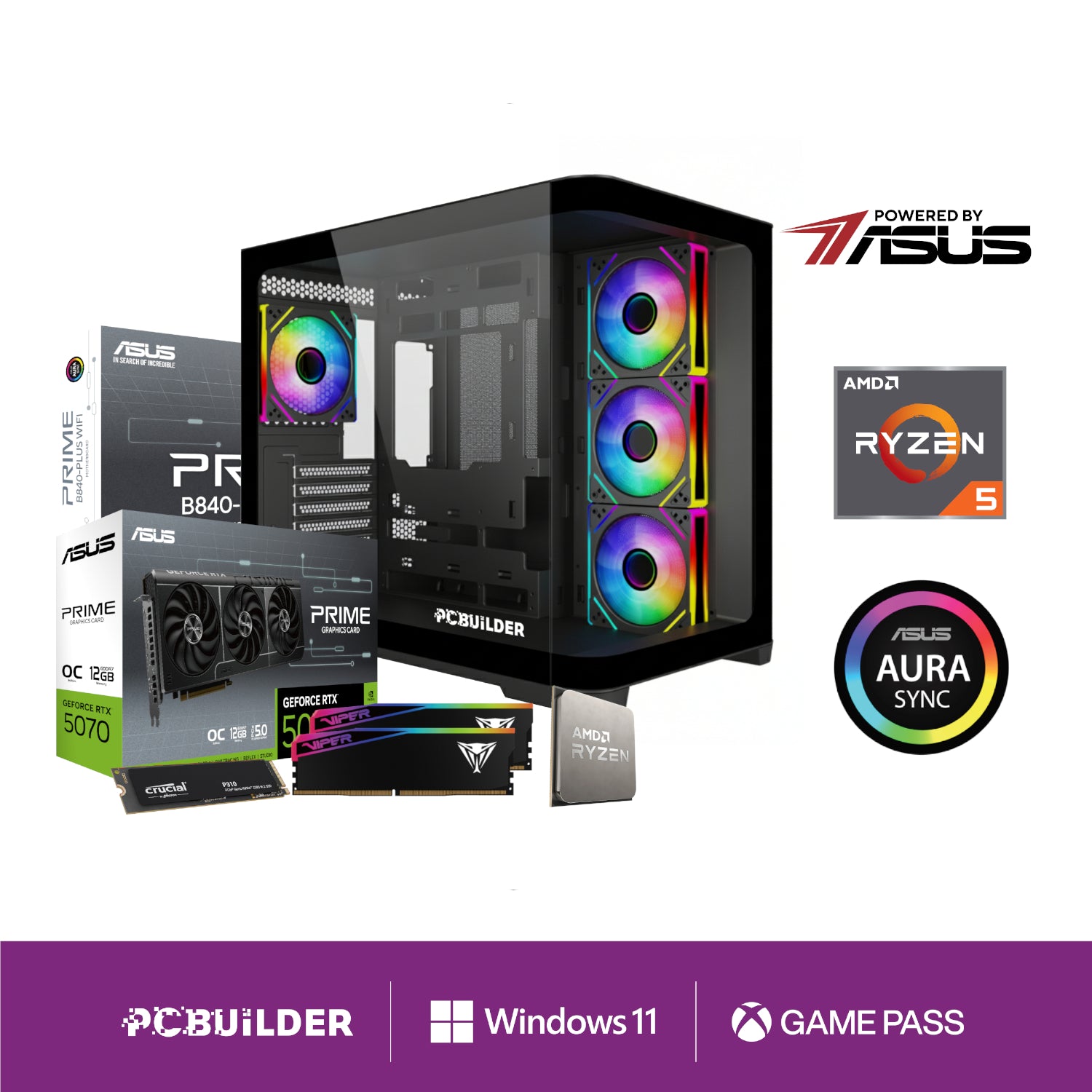 PCBuilder Ryzen 5 7600 MAVERICK Windows 11 Gaming PC-0
