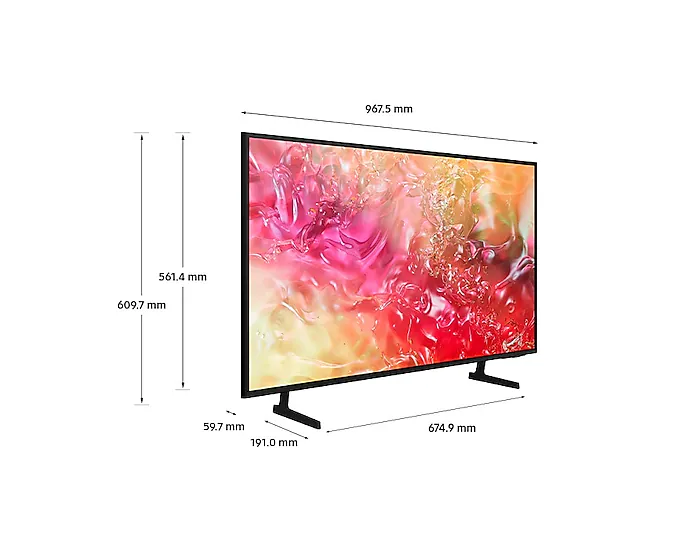 SAMSUNG SMART TV  43"  CRYSTAL UHD  4K RESOLUTION  HDR10+  DYNAMIC CRYSTAL COLOR  MOTION XCELERATOR  CRYSTAL PROCESSOR 4K  TIZEN OS  BUILT-IN VOICE ASSISTANTS (ALEXA  GOOGLE ASSISTANT  BIXBY)  BLUETOOTH  WI-FI  HDMI ARC  USB  AIRSLIM DESIGN-0